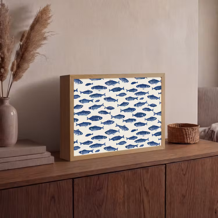 Lightbox - Wandlamp - Vissen - Patroon - Blauw - Wit — 4