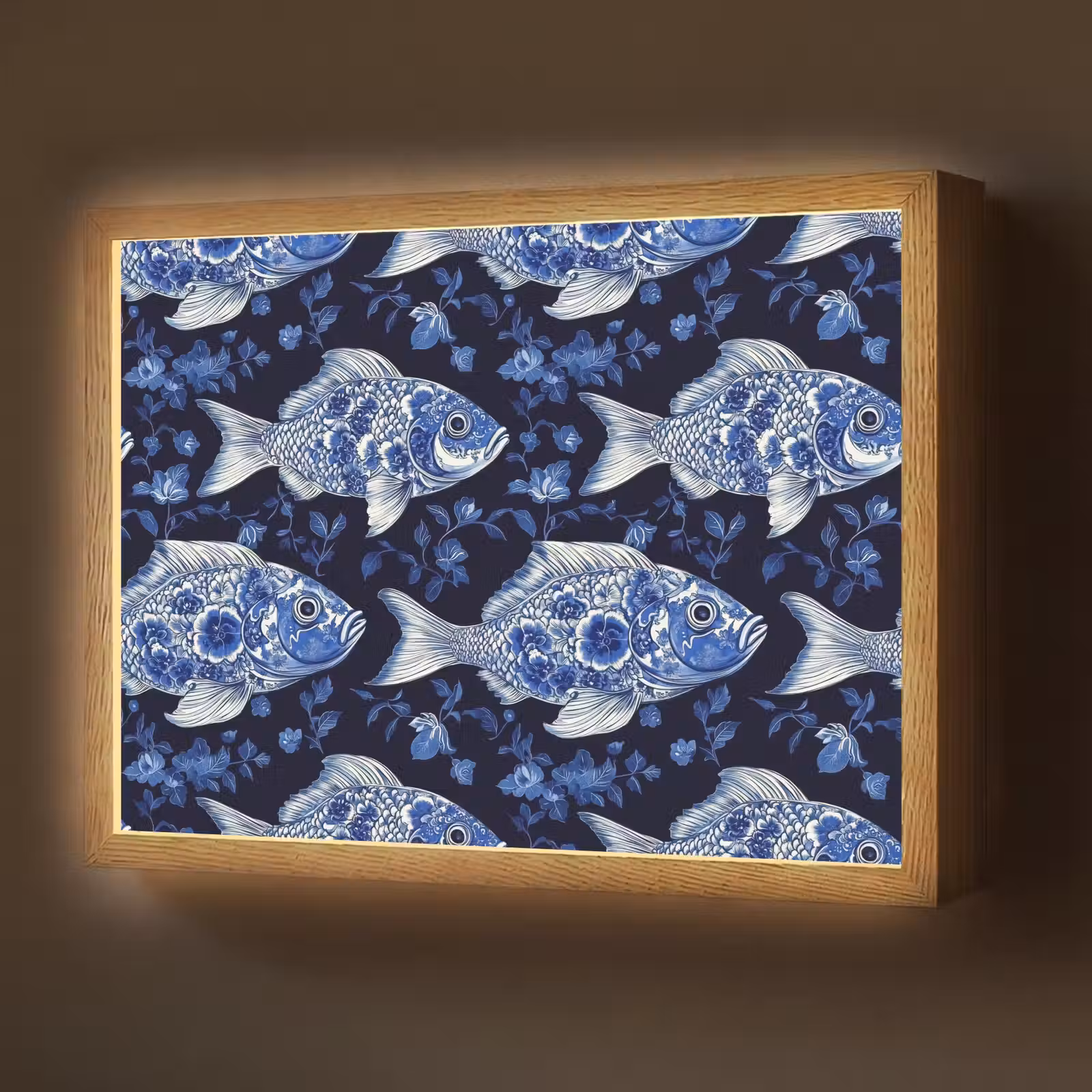 Lightbox - Wandlamp - Vissen - Bloemen - Blauw — 1