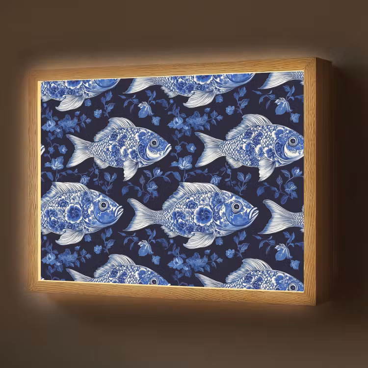 Lightbox - Wandlamp - Vissen - Bloemen - Blauw — 1