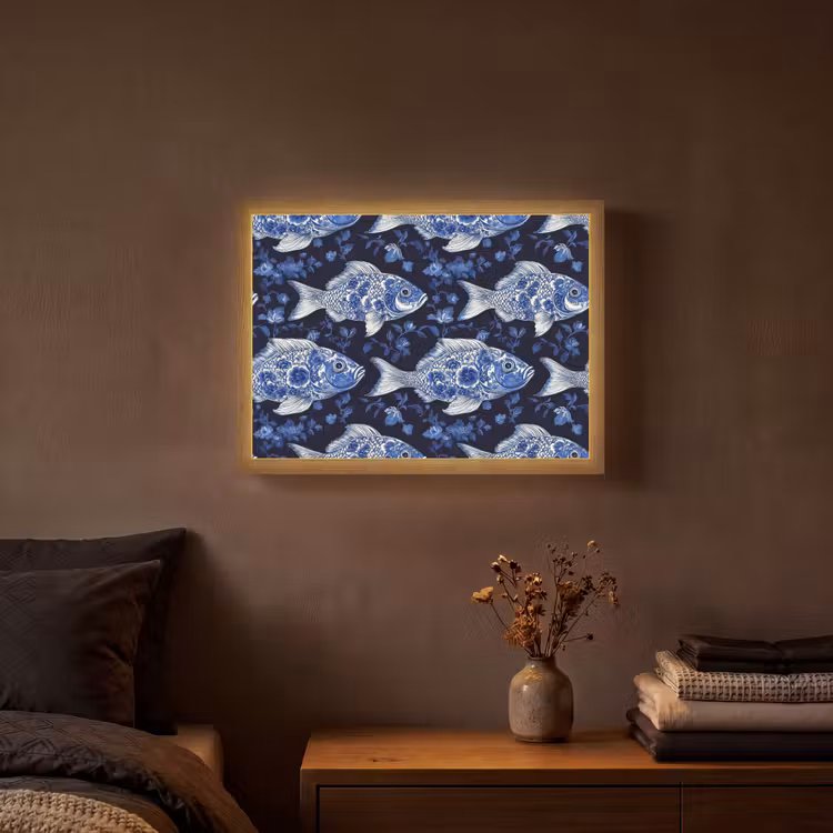 Lightbox - Wandlamp - Vissen - Bloemen - Blauw — 3