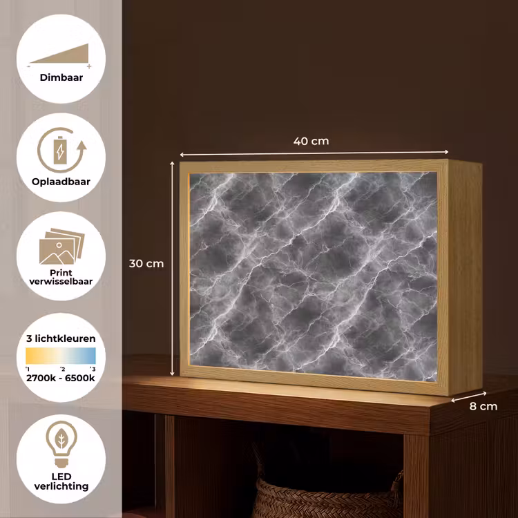 Lightbox - Wandlamp - Donkergrijs - Bliksem - Marmer — 10