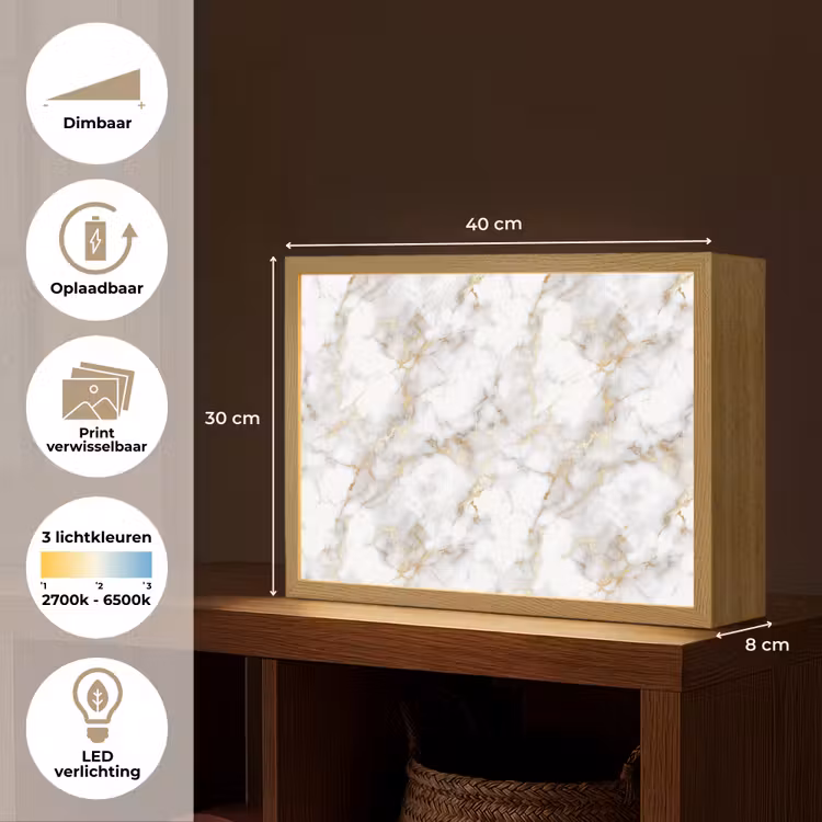 Lightbox - Wandlamp - Gouden aders - Marmer - Wit — 10
