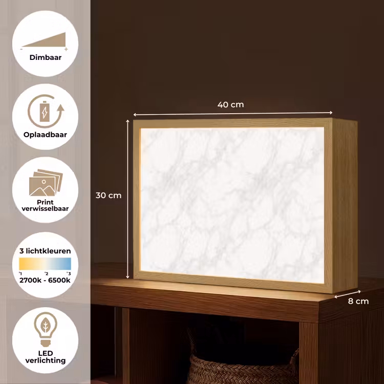 Lightbox - Wandlamp - Minimalistisch - Wit - Grijze aders — 10