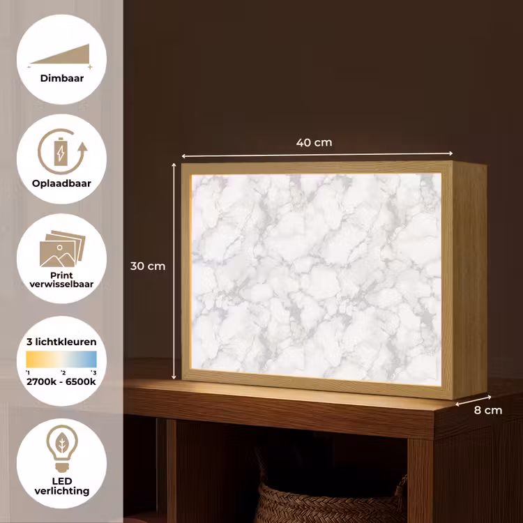 Lightbox - Wandlamp - Wit - Marmer - Grijs — 10
