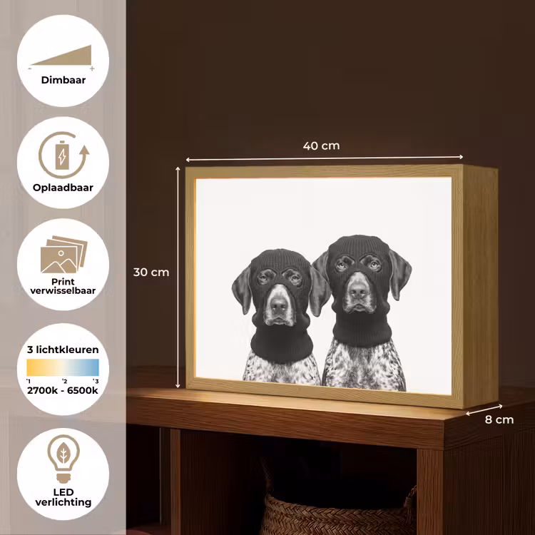 Lightbox - Wandlamp - Honden - Bivakmuts - Zwart - wit — 10