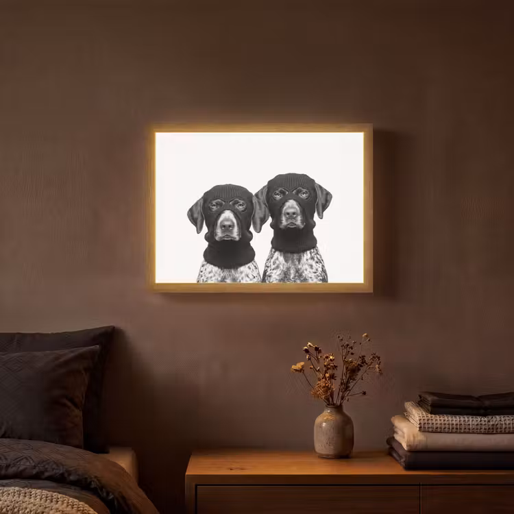 Lightbox - Wandlamp - Honden - Bivakmuts - Zwart - wit — 3