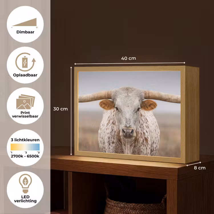 Lightbox - Wandlamp - Longhorn - Grasveld - Dier — 10