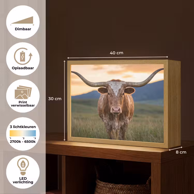 Lightbox - Wandlamp - Longhorn - Landschap - Zonsondergang — 10