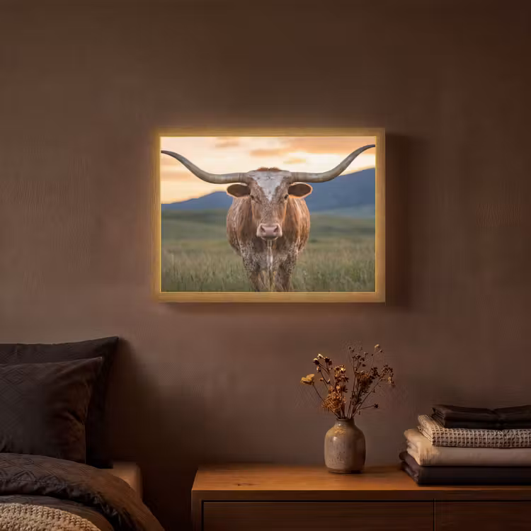 Lightbox - Wandlamp - Longhorn - Landschap - Zonsondergang — 3