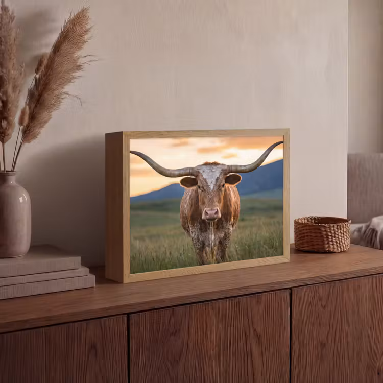 Lightbox - Wandlamp - Longhorn - Landschap - Zonsondergang — 4