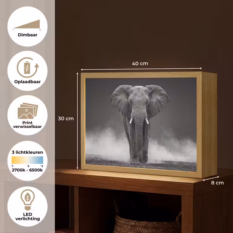 Lightbox - Wandlamp - Olifant - Zwart - Wit - Rook — 10