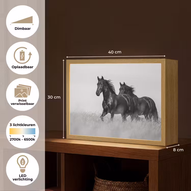 Lightbox - Wandlamp - Paarden - Gras - Zwart - Wit — 10