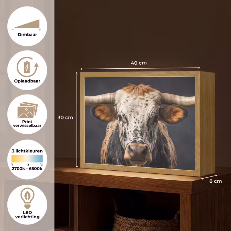 Lightbox - Wandlamp - Stier - Kleurrijk - Hoorns — 10