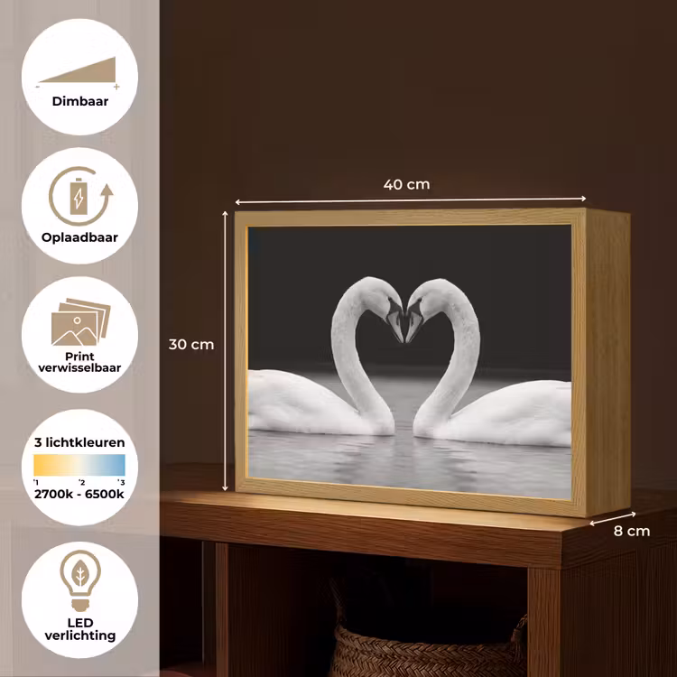 Lightbox - Wandlamp - Zwanen - Hart - Zwart - Wit — 10