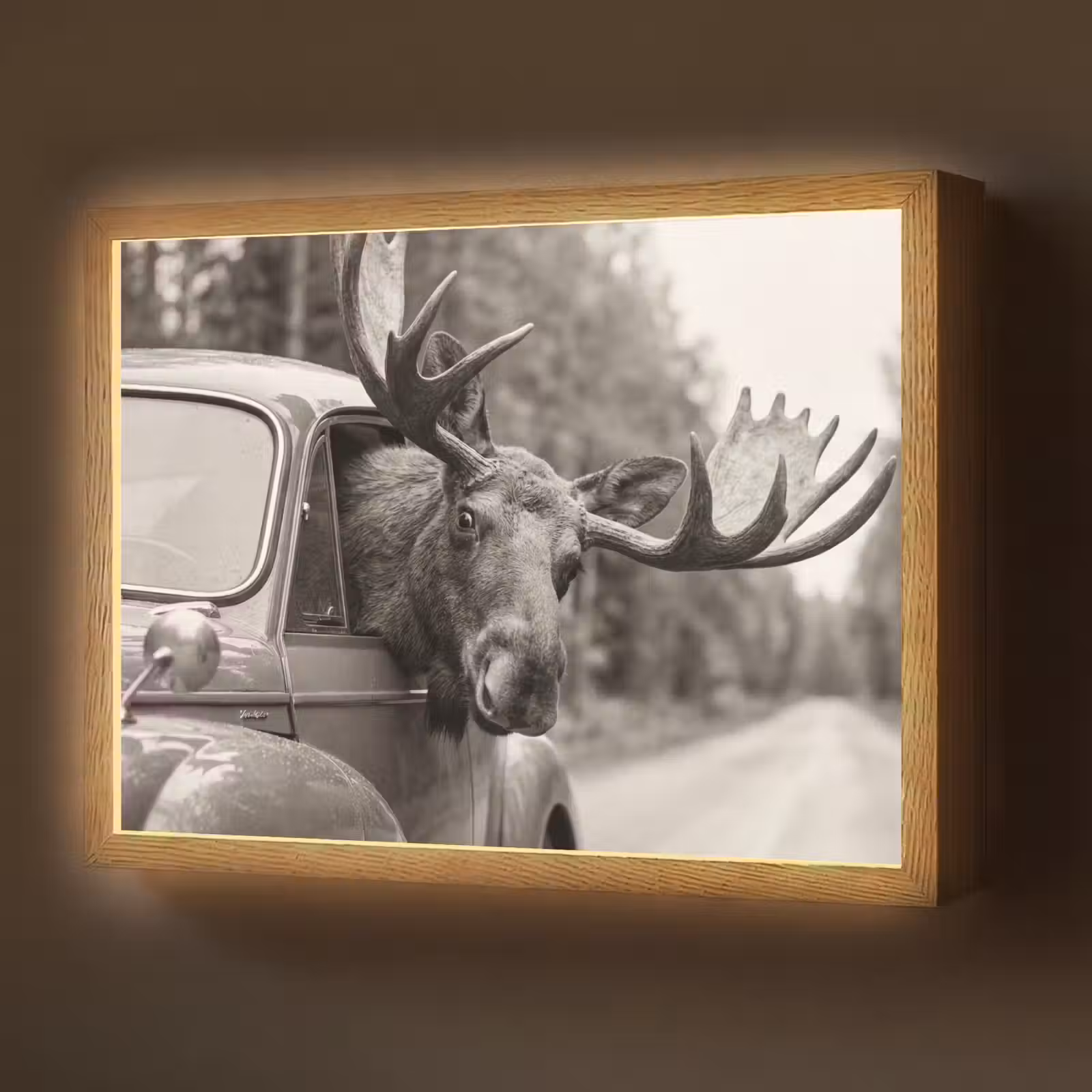Lightbox - Wandlamp - Eland - Auto - Gewei - Zwart - Wit — 1