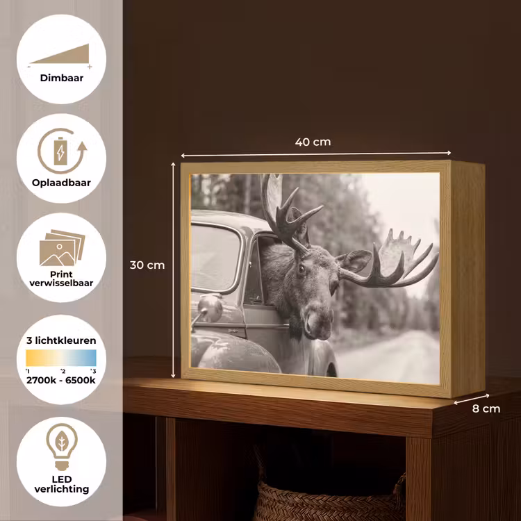 Lightbox - Wandlamp - Eland - Auto - Gewei - Zwart - Wit — 10