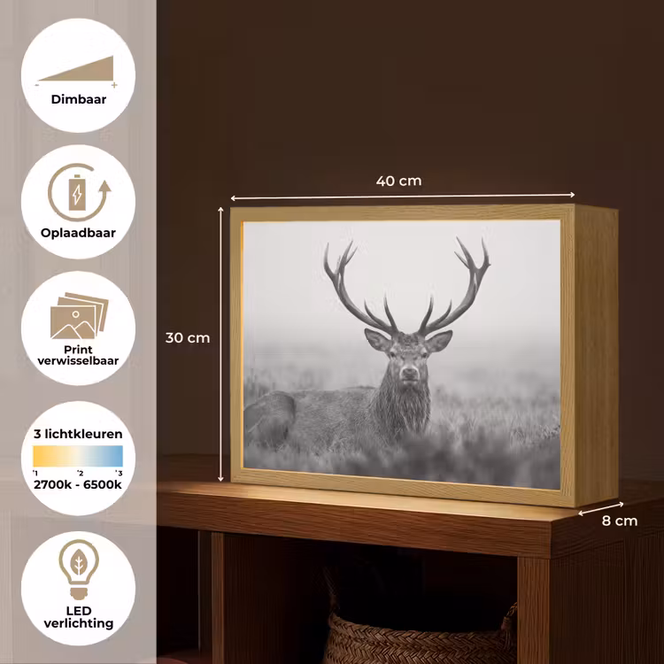 Lightbox - Wandlamp - Hert - Mistig - Zwart - Wit — 10