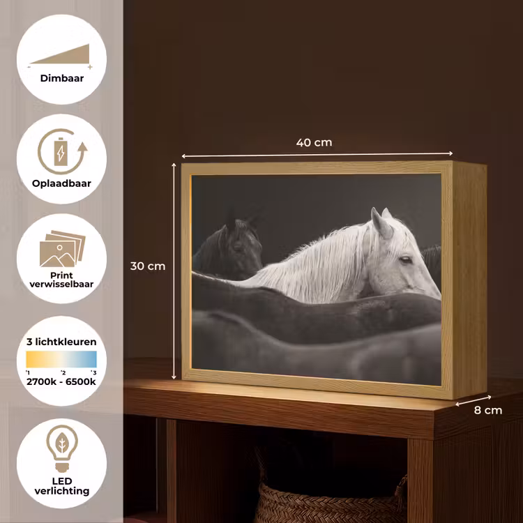 Lightbox - Wandlamp - Paarden - Zwart - Wit - Kudde — 10
