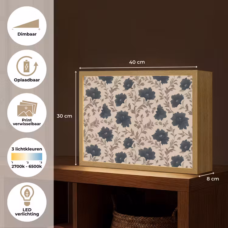 Lightbox - Wandlamp - Motief - Bloemen - Zwart - Beige — 10