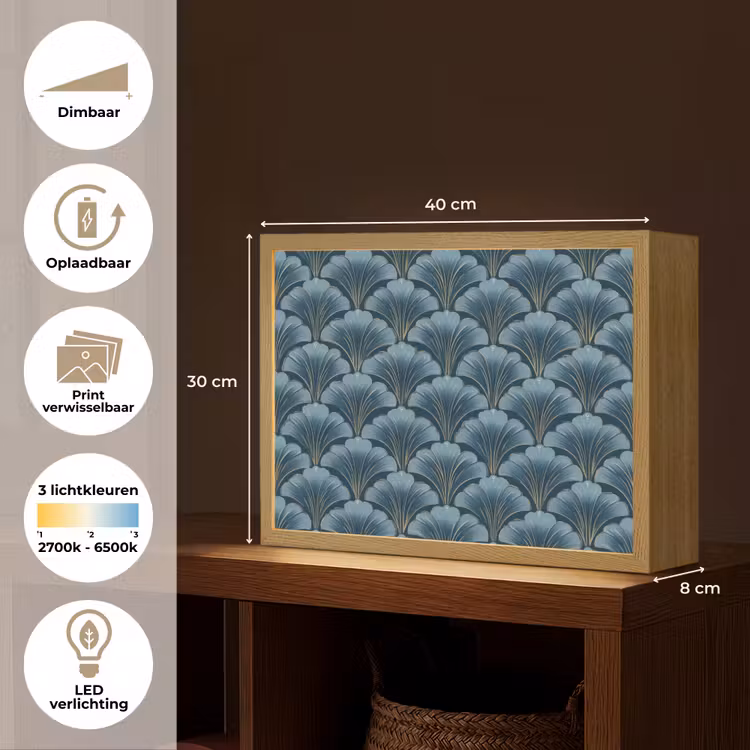 Lightbox - Wandlamp - Patroon - Ginkgoblad - Blauw — 10