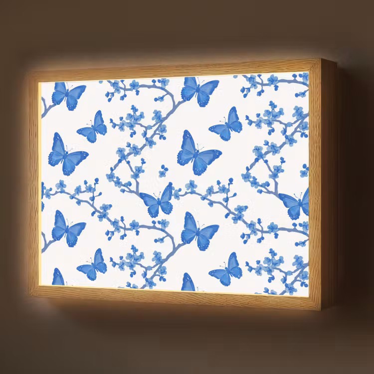 Lightbox - Wandlamp - Vlinder - Bloemen - Blauw — 1