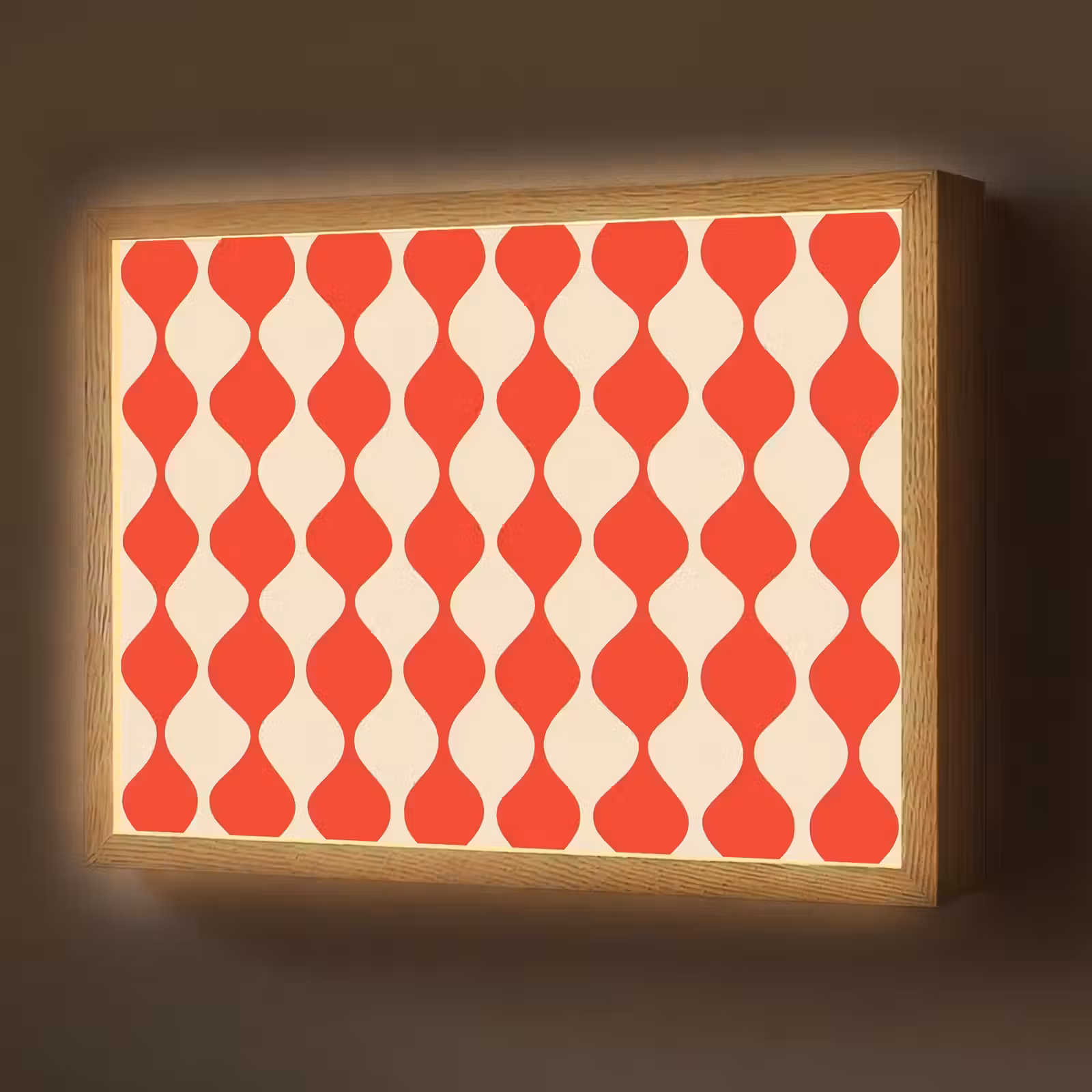 Lightbox - Wandlamp - Golvend patroon - Retro - Rood - Beige — 1