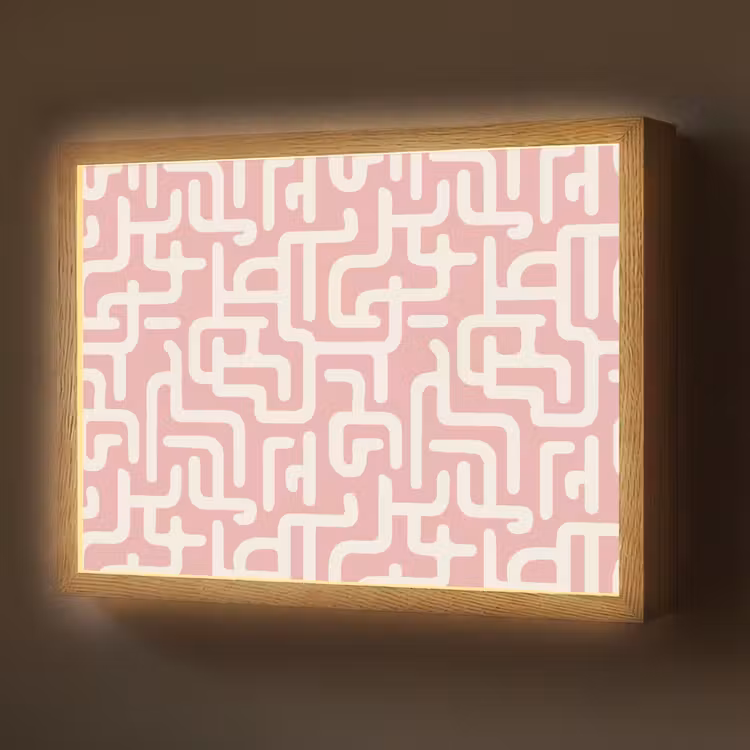 Lightbox - Wandlamp - Doolhofpatroon - Roze - Wit - Abstract — 1