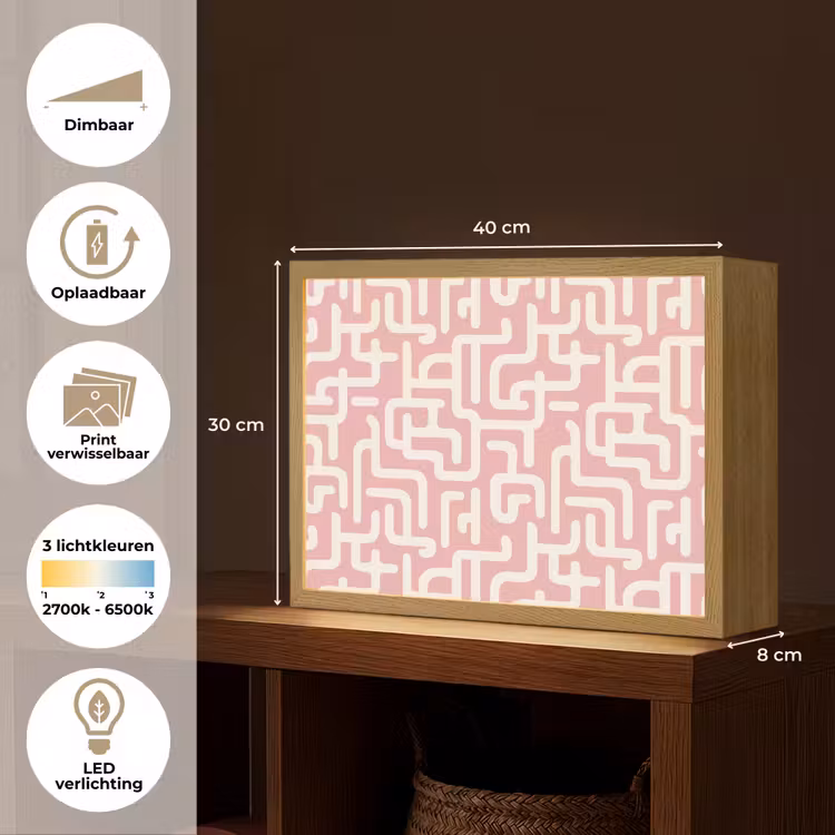 Lightbox - Wandlamp - Doolhofpatroon - Roze - Wit - Abstract — 10