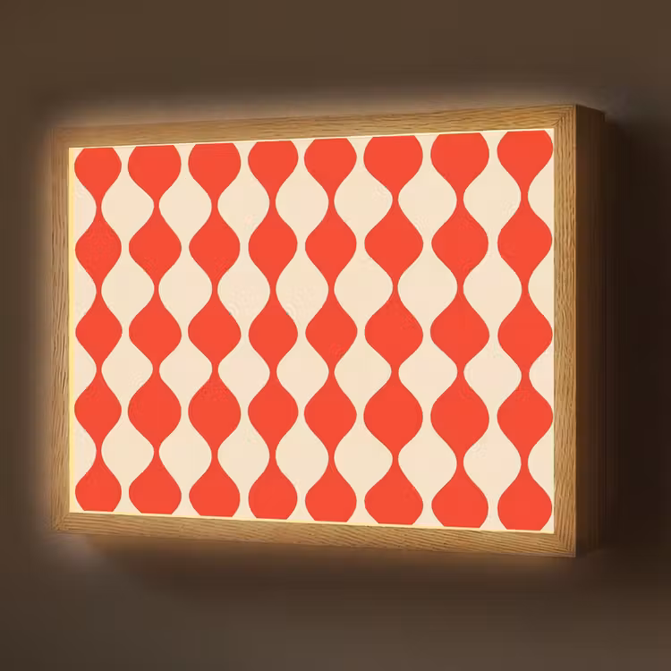 Lightbox - Wandlamp - Golvend patroon - Retro - Rood - Beige — 1
