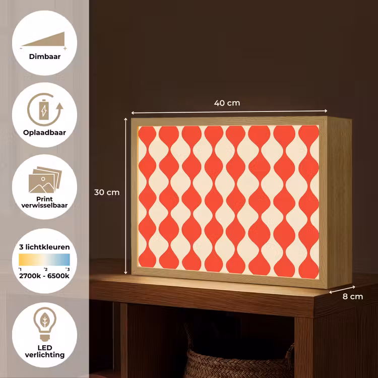 Lightbox - Wandlamp - Golvend patroon - Retro - Rood - Beige — 10