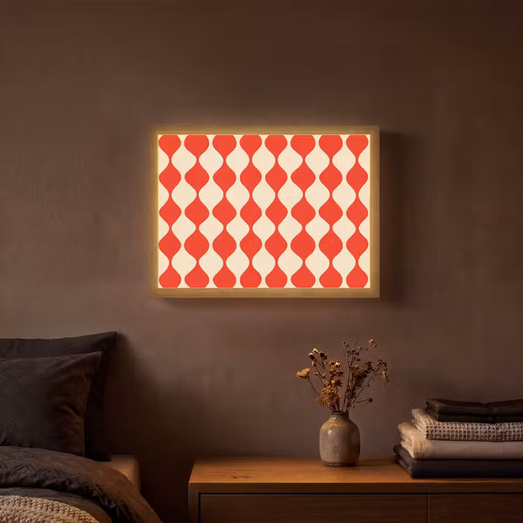 Lightbox - Wandlamp - Golvend patroon - Retro - Rood - Beige — 3