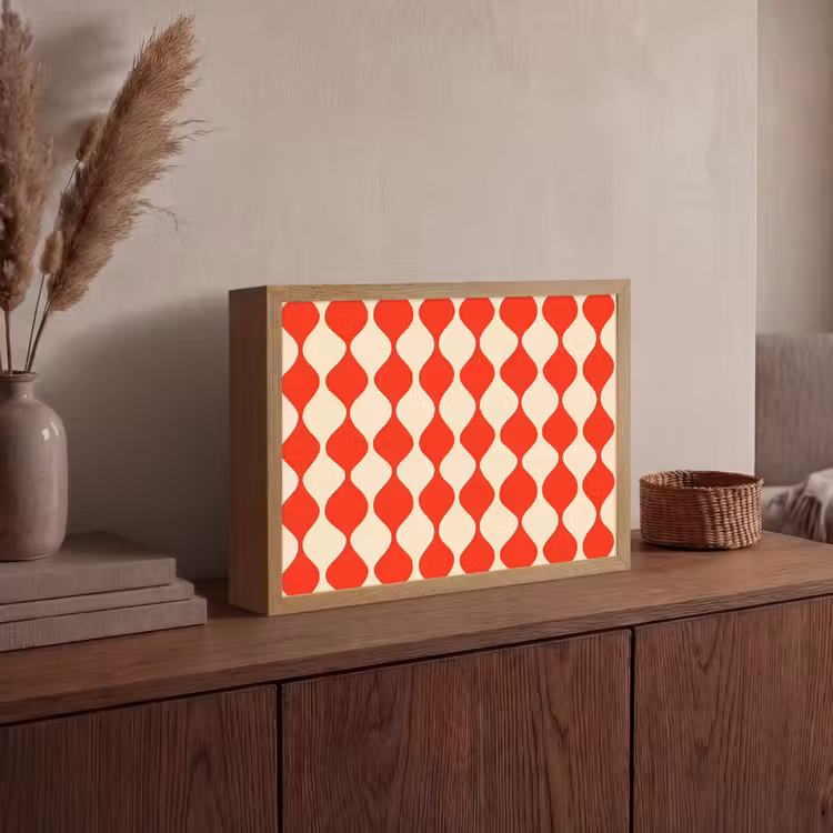 Lightbox - Wandlamp - Golvend patroon - Retro - Rood - Beige — 4