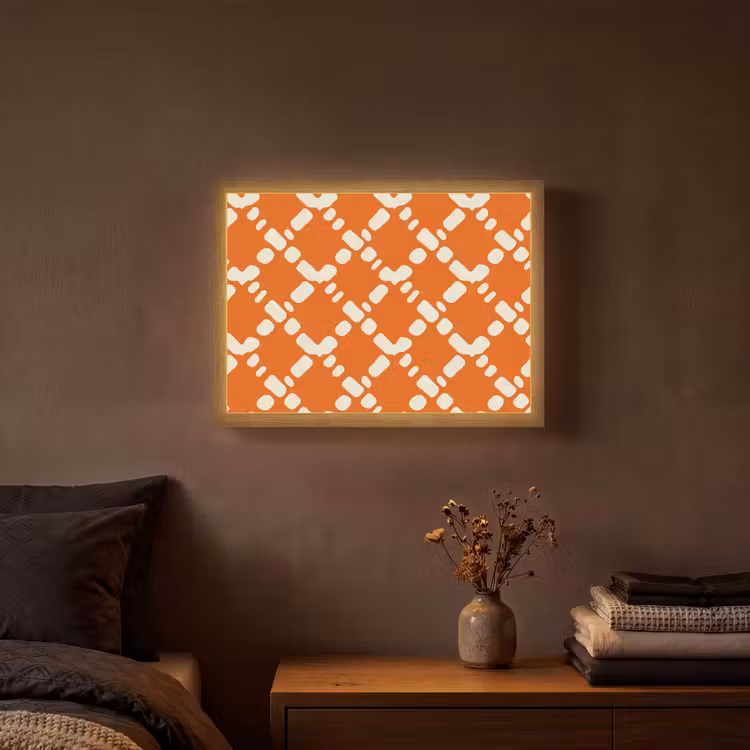 Lightbox - Wandlamp - Oranje - Ruitpatroon - Wit — 3