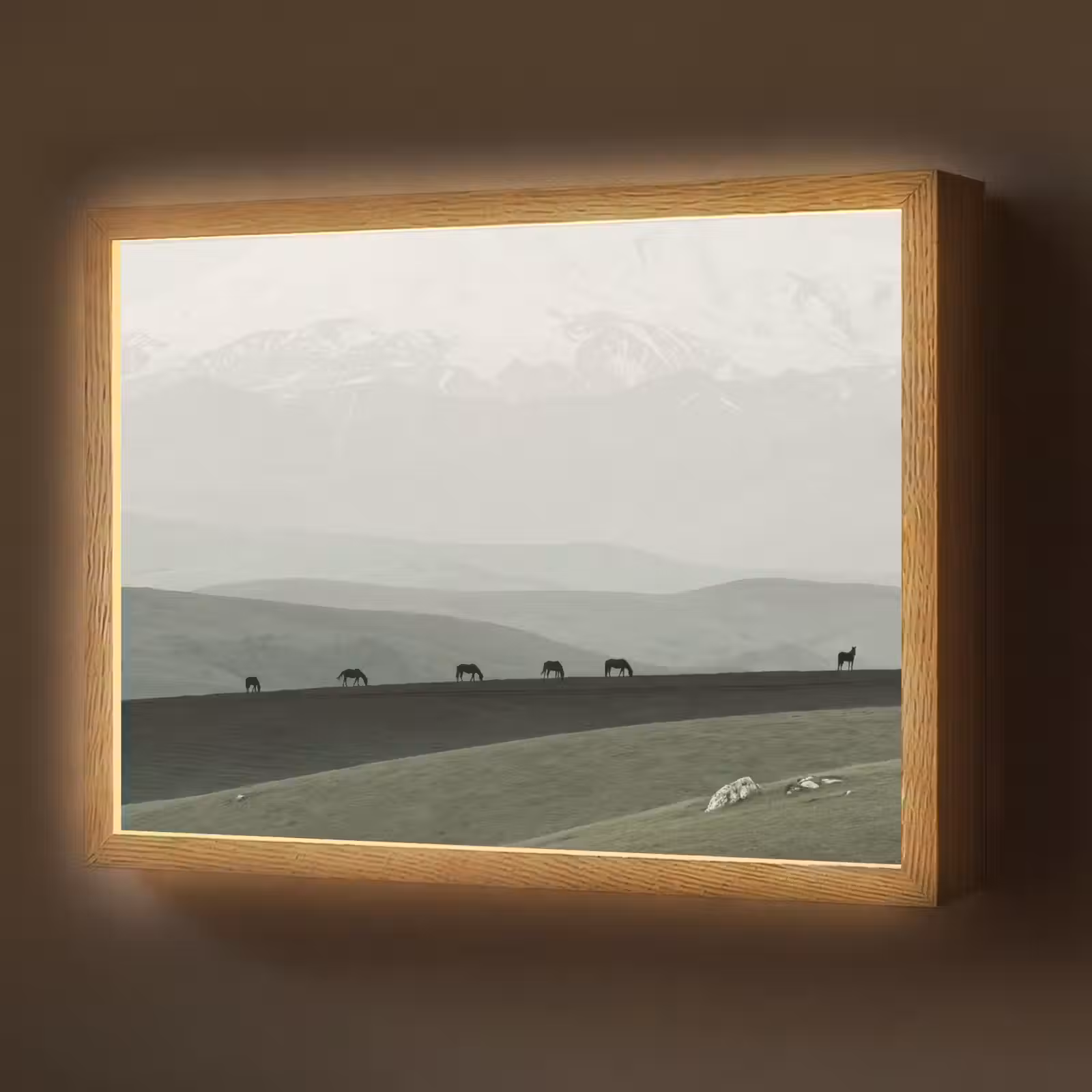 Lightbox - Wandlamp - Grijs - Berg - Paarden — 1
