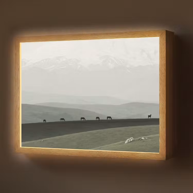 Lightbox - Wandlamp - Grijs - Berg - Paarden — 1