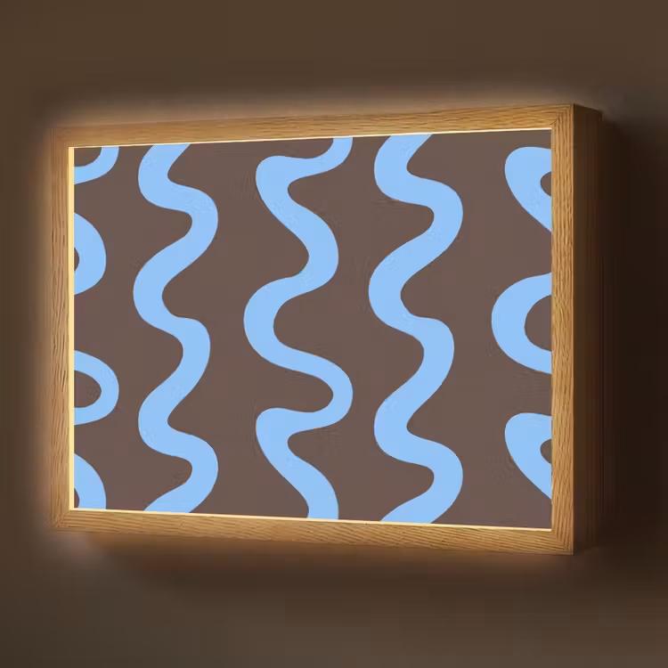 Lightbox - Wandlamp - Kronkelende lijnen - Blauw - Bruin - Minimalistisch — 1