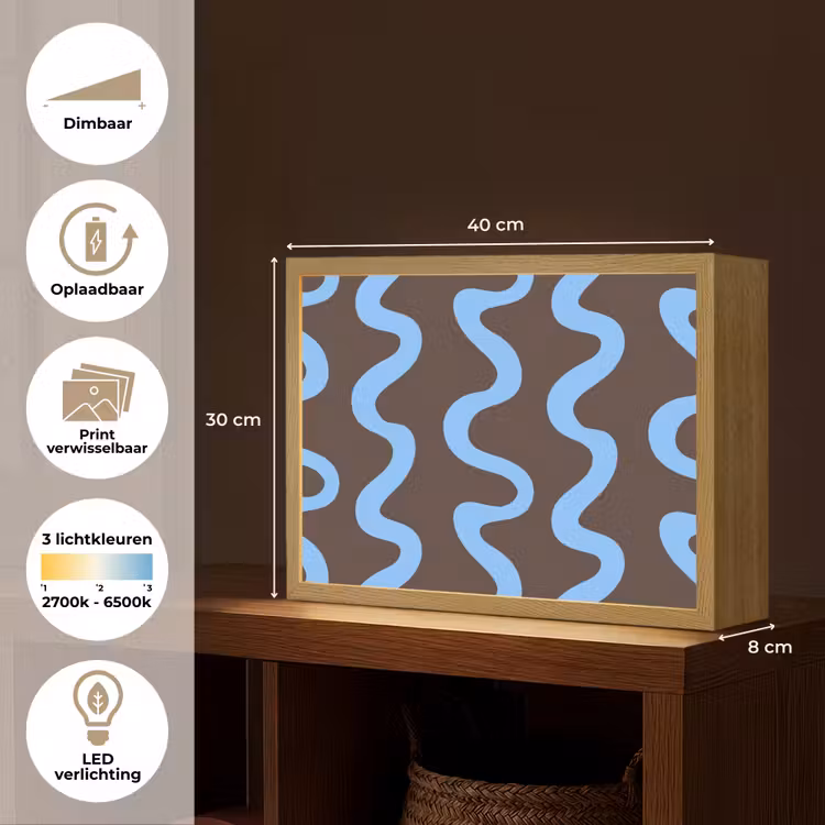 Lightbox - Wandlamp - Kronkelende lijnen - Blauw - Bruin - Minimalistisch — 10