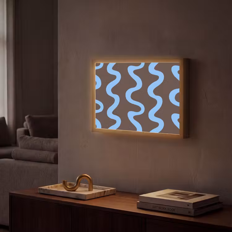 Lightbox - Wandlamp - Kronkelende lijnen - Blauw - Bruin - Minimalistisch — 2