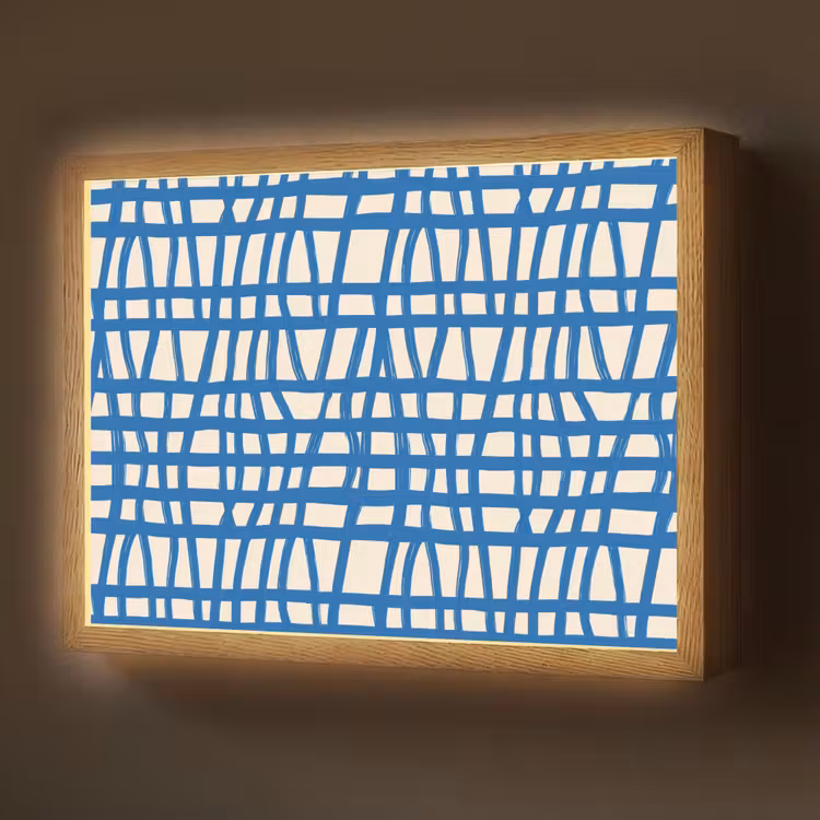 Lightbox - Wandlamp - Ruitpatroon - Blauw - Crème — 1