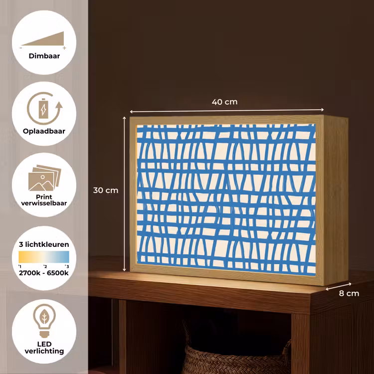 Lightbox - Wandlamp - Ruitpatroon - Blauw - Crème — 10