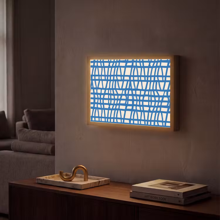 Lightbox - Wandlamp - Ruitpatroon - Blauw - Crème — 2