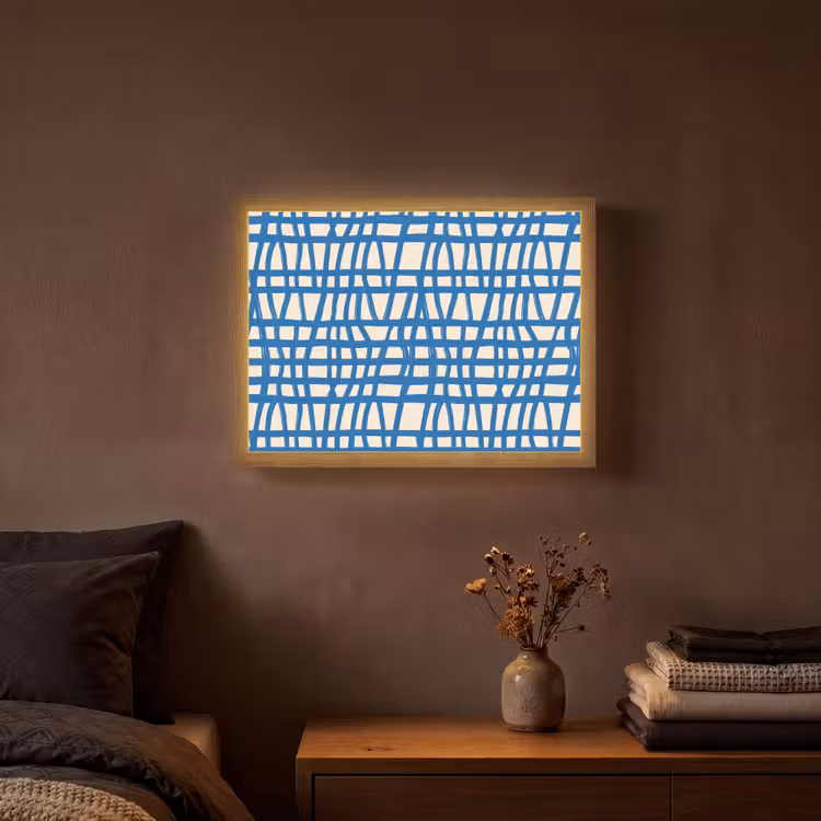 Lightbox - Wandlamp - Ruitpatroon - Blauw - Crème — 3