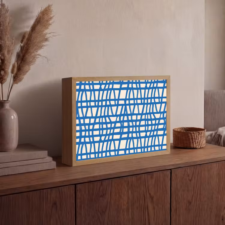 Lightbox - Wandlamp - Ruitpatroon - Blauw - Crème — 4