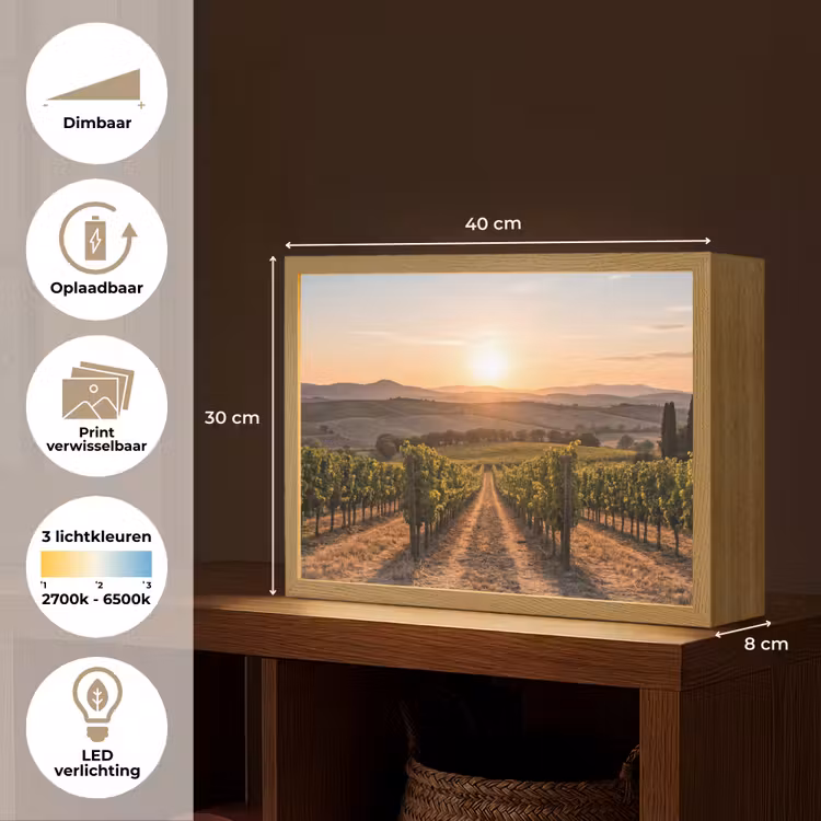 Lightbox - Wandlamp - Wijngaard - Zonsondergang - Landschap — 10