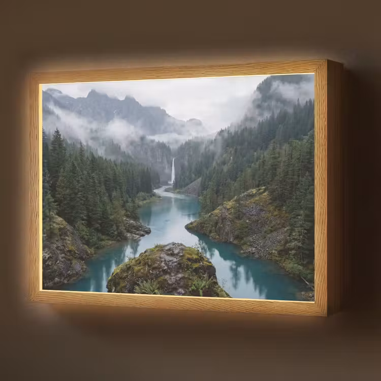 Lightbox - Wandlamp - Waterval - Bomen - Bergen — 1