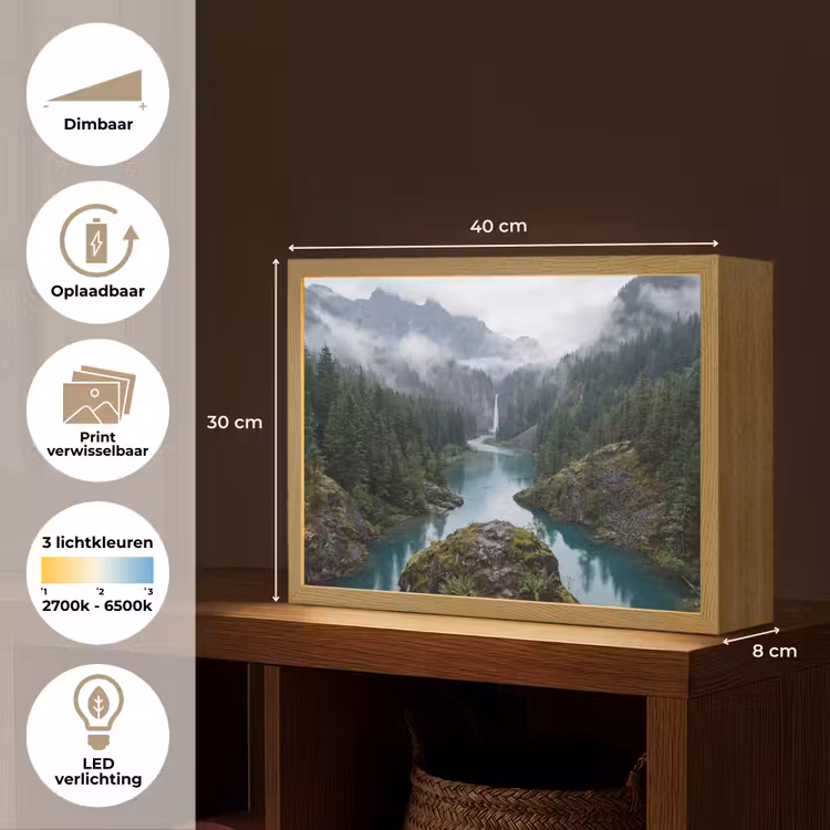 Lightbox - Wandlamp - Waterval - Bomen - Bergen — 10
