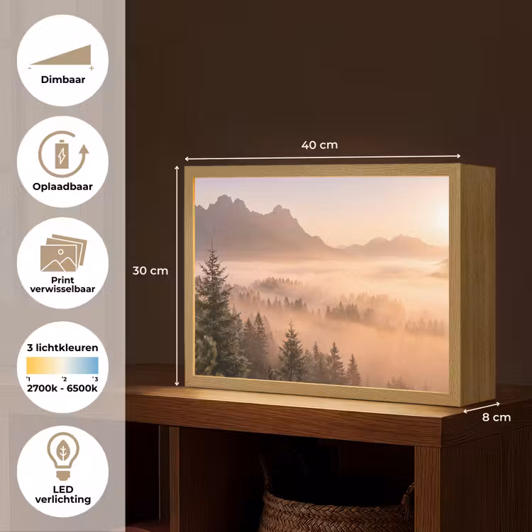 Lightbox - Wandlamp - Zonlicht - Mist - Bergen - Bomen — 10