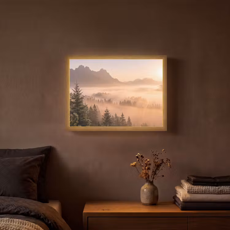 Lightbox - Wandlamp - Zonlicht - Mist - Bergen - Bomen — 3