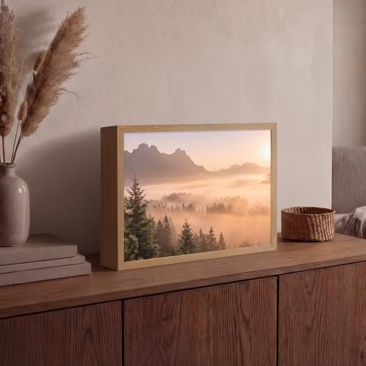 Lightbox - Wandlamp - Zonlicht - Mist - Bergen - Bomen — 4