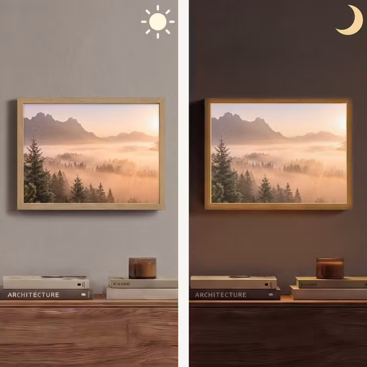 Lightbox - Wandlamp - Zonlicht - Mist - Bergen - Bomen — 6